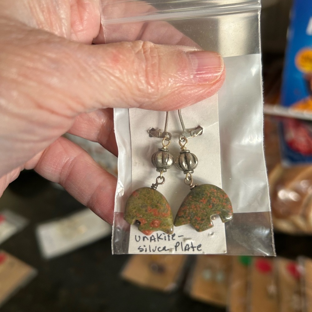 Unakite and Silver Plate Earrings